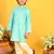 Saka Designs Boys Gold Stripe Printed Teal Kurta with Payjama