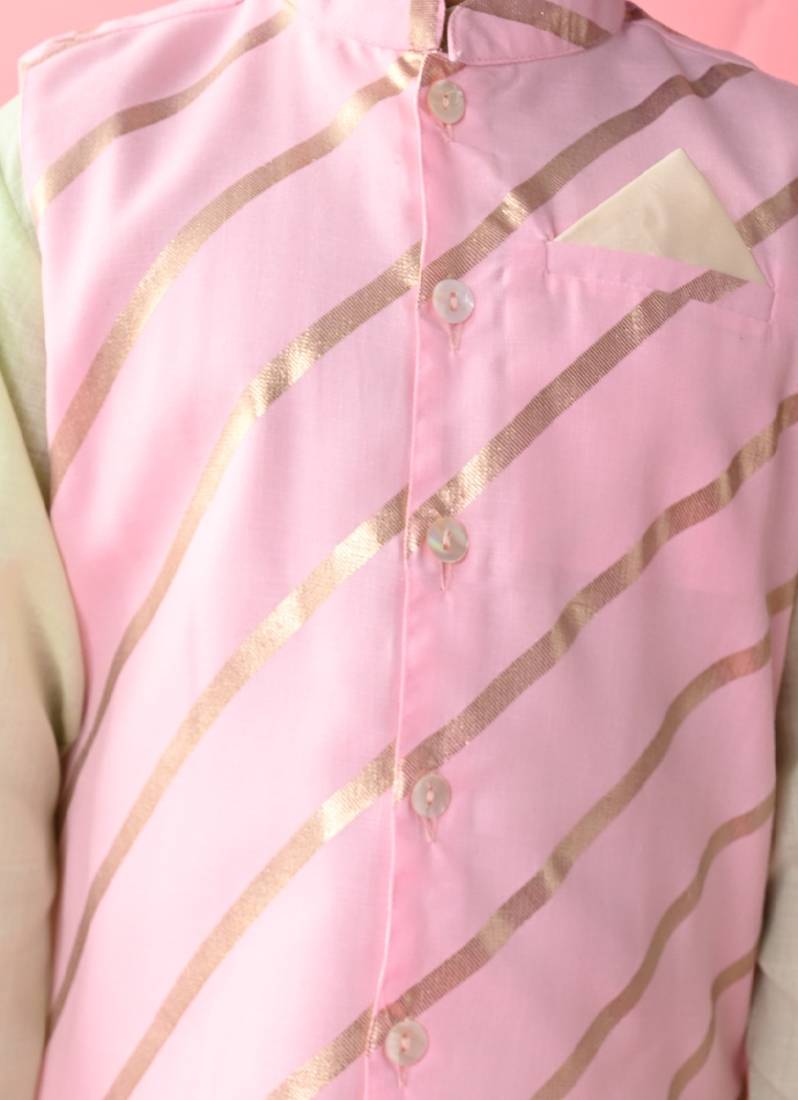 Saka Designs Boys Green Kurta Payjama With Pink & Gold Printed Jacket