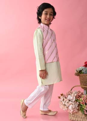Saka Designs Boys Green Kurta Payjama With Pink & Gold Printed Jacket 4
