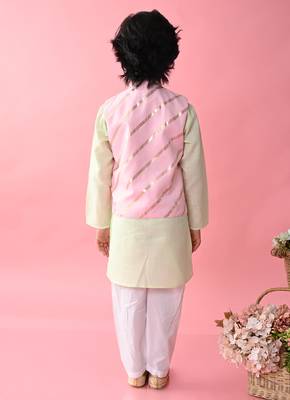 Saka Designs Boys Green Kurta Payjama With Pink & Gold Printed Jacket 5