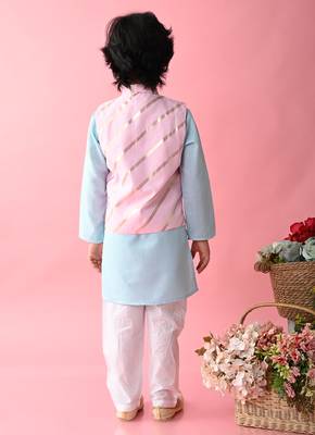 Saka Designs Boys Blue Kurta Payjama With Pink & Gold Printed Jacket 4