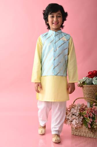 Saka Designs Boys Teal & Orange Kurta jacket with Payjama