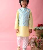 Saka Designs Boys Teal & Orange Kurta jacket with Payjama