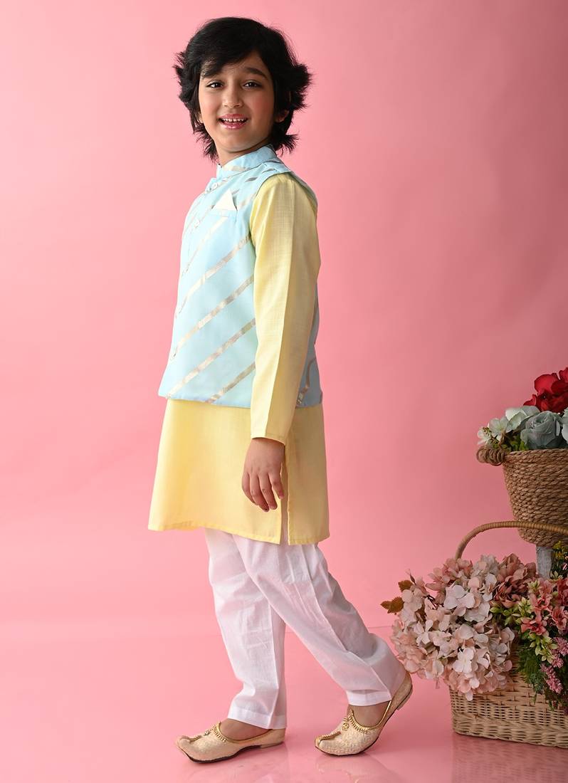 Saka Designs Boys Teal & Orange Kurta jacket with Payjama