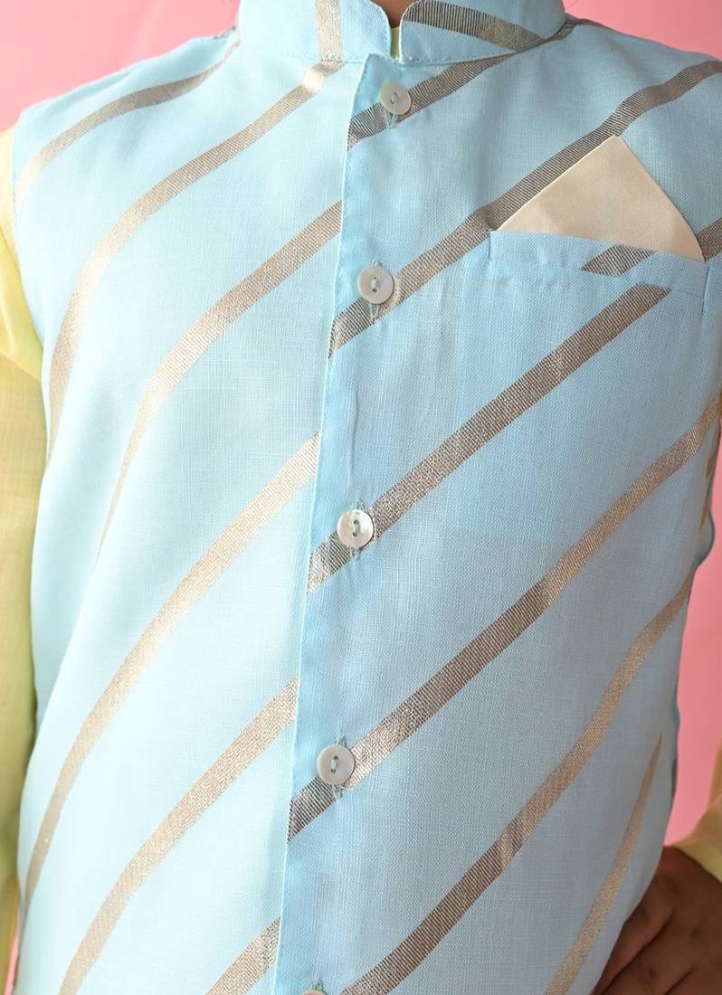 Saka Designs Boys Teal & Orange Kurta jacket with Payjama