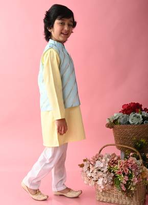 Saka Designs Boys Teal & Orange Kurta jacket with Payjama 4