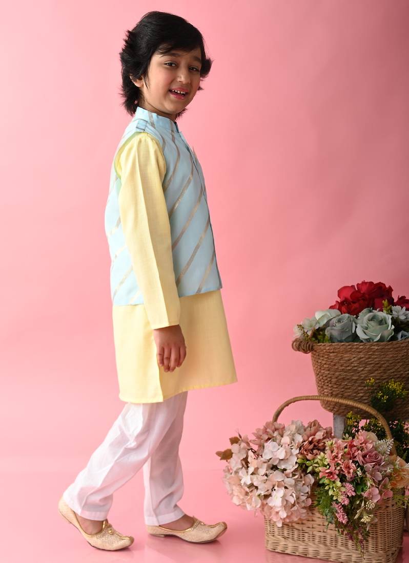 Saka Designs Boys Teal & Orange Kurta jacket with Payjama