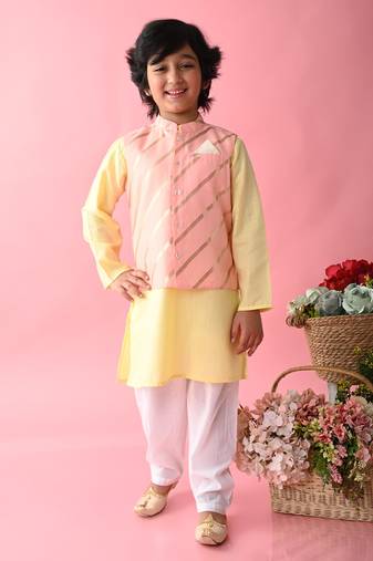 Saka Designs Boys Teal Kurta With Floral Printed jacket & Payjama