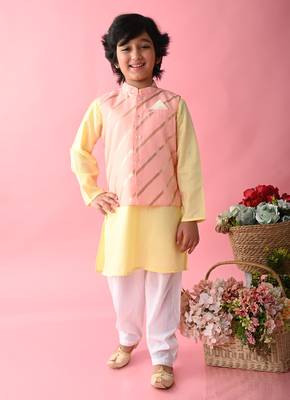Saka Designs Boys Teal Kurta With Floral Printed jacket & Payjama 1