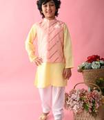 Saka Designs Boys Teal Kurta With Floral Printed jacket & Payjama