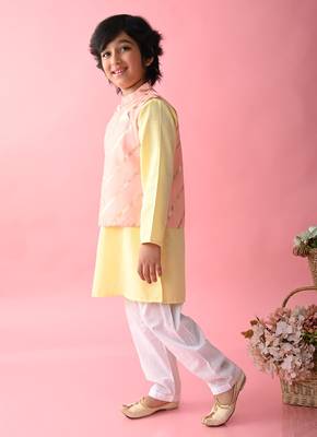 Saka Designs Boys Teal Kurta With Floral Printed jacket & Payjama 2