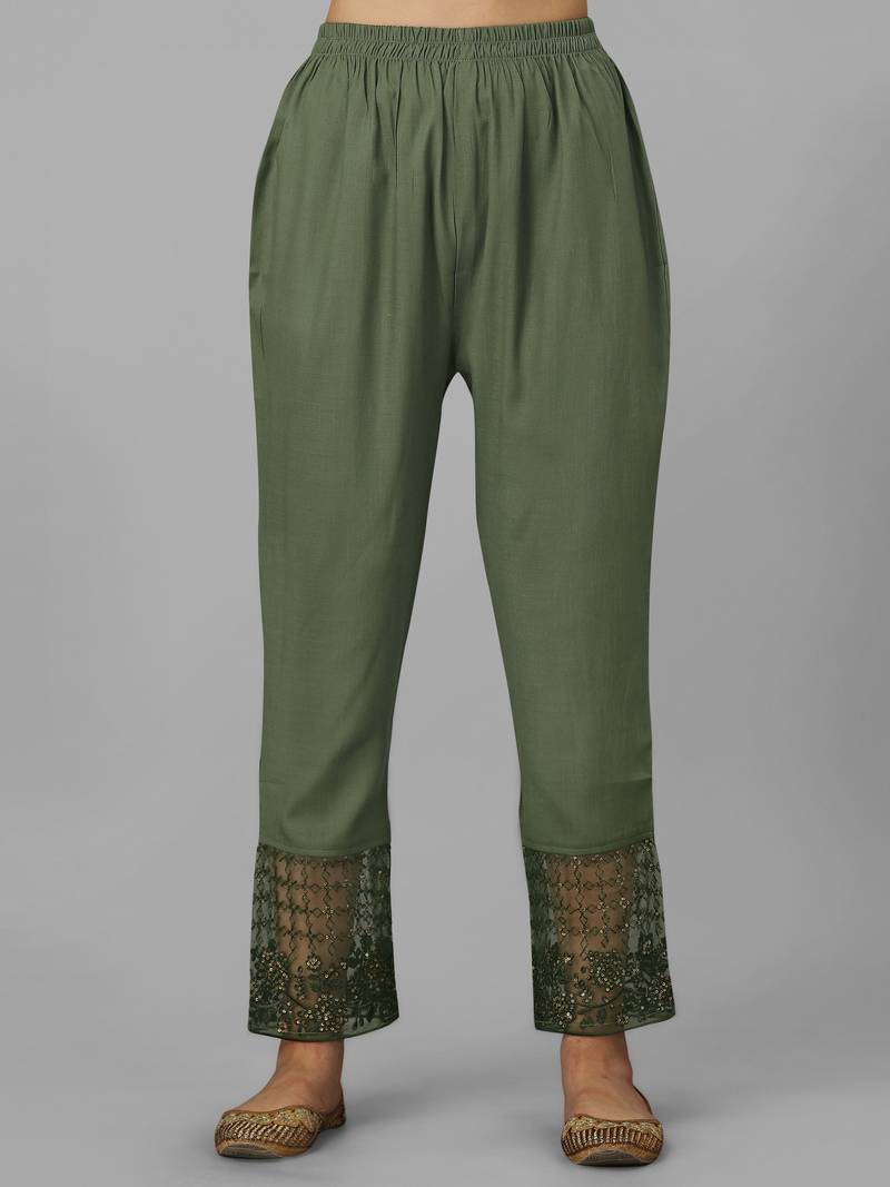 Green Cotton Rayon Embroidered Kurta Pant with Dupatta Salwar Suit 3 Pieces Set 