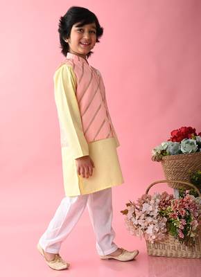 Saka Designs Boys Teal Kurta With Floral Printed jacket & Payjama 4