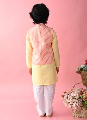 Saka Designs Boys Teal Kurta With Floral Printed jacket & Payjama 5