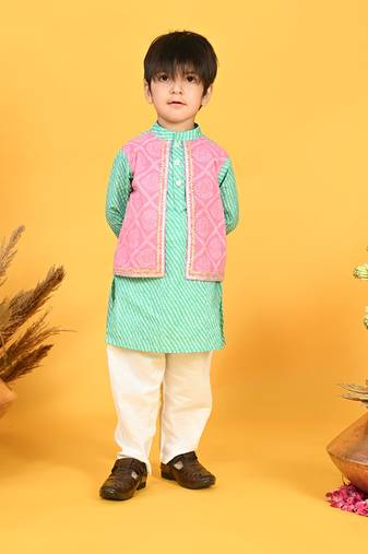 Saka Designs Boys Red Kurta With Floral Printed jacket & Payjama