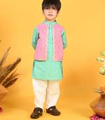 Saka Designs Boys Red Kurta With Floral Printed jacket & Payjama