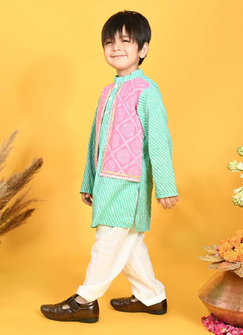 Saka Designs Boys Red Kurta With Floral Printed jacket & Payjama