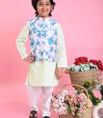Saka Designs Boys Green Kurta With Printed jacket & Payjama