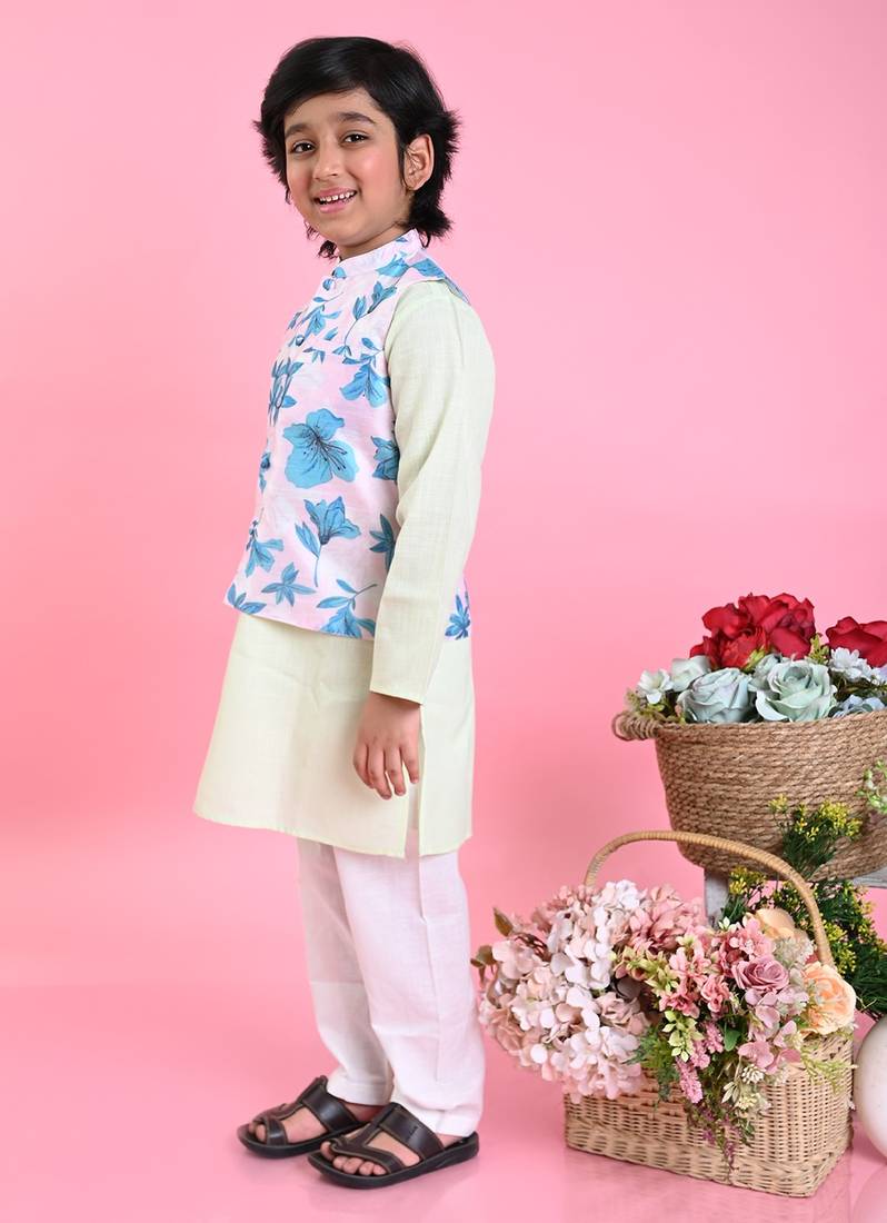 Saka Designs Boys Green Kurta With Printed jacket & Payjama
