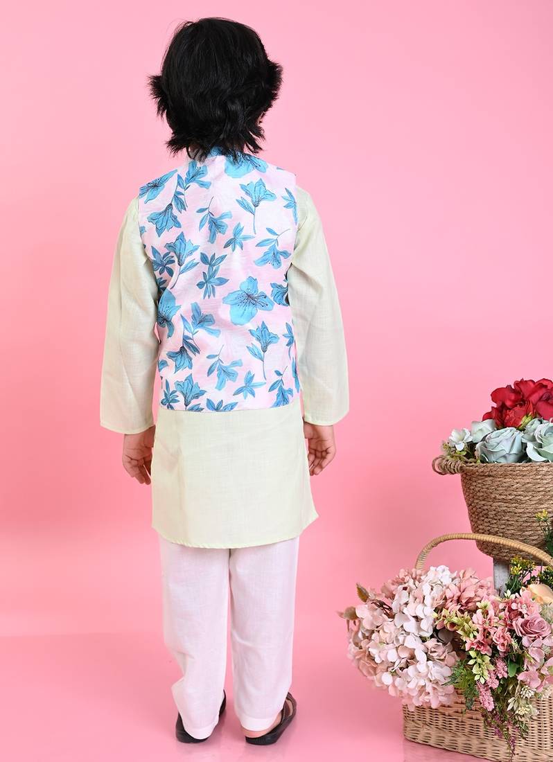 Saka Designs Boys Green Kurta With Printed jacket & Payjama