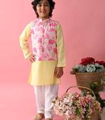 Saka Designs Boys Yellow Kurta With Printed jacket & Payjama