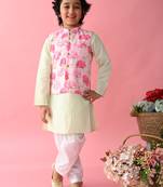 Saka Designs Boys Green Kurta With Printed jacket & Payjama