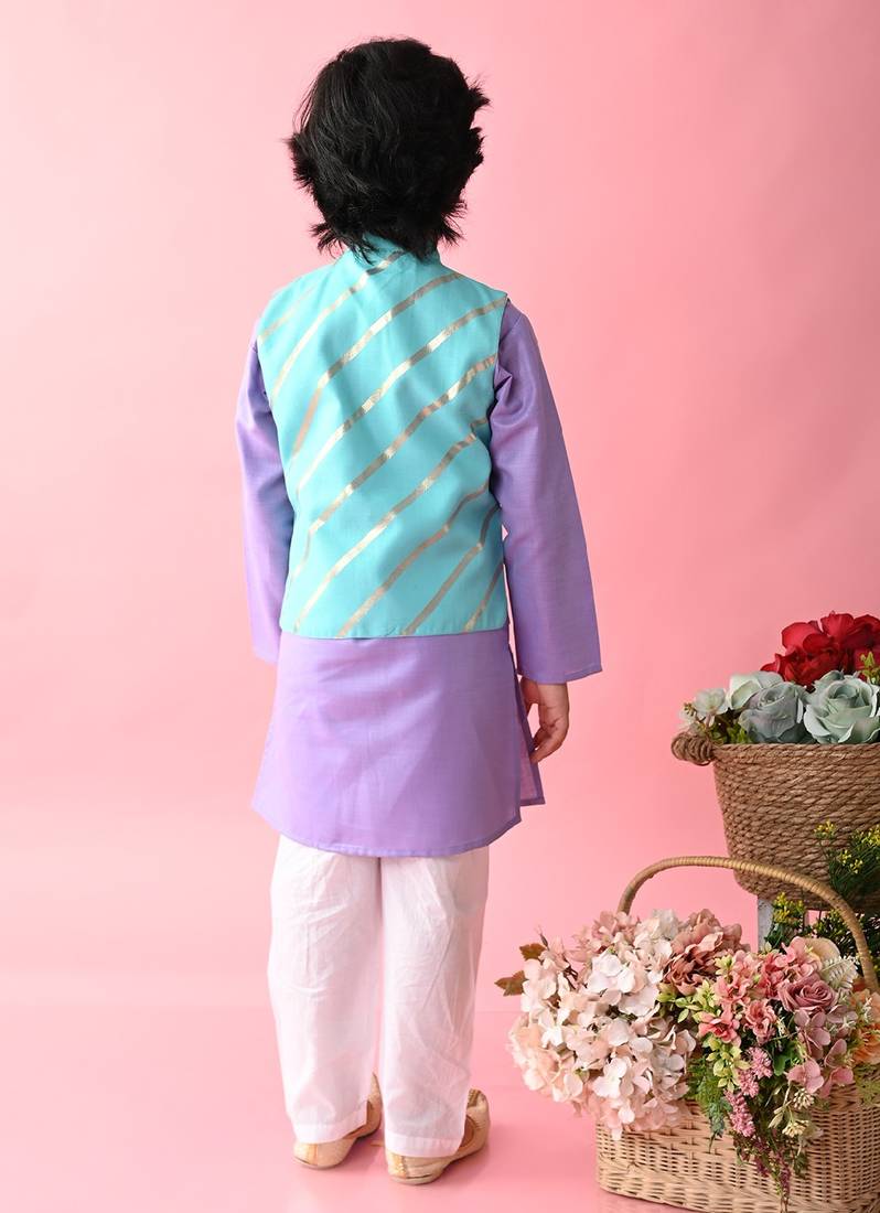 Saka Designs Boys Blue Kurta With Printed jacket & Payjama