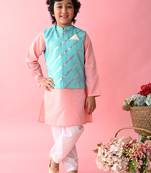 Saka Designs Boys Pink Kurta With Printed jacket & Payjama
