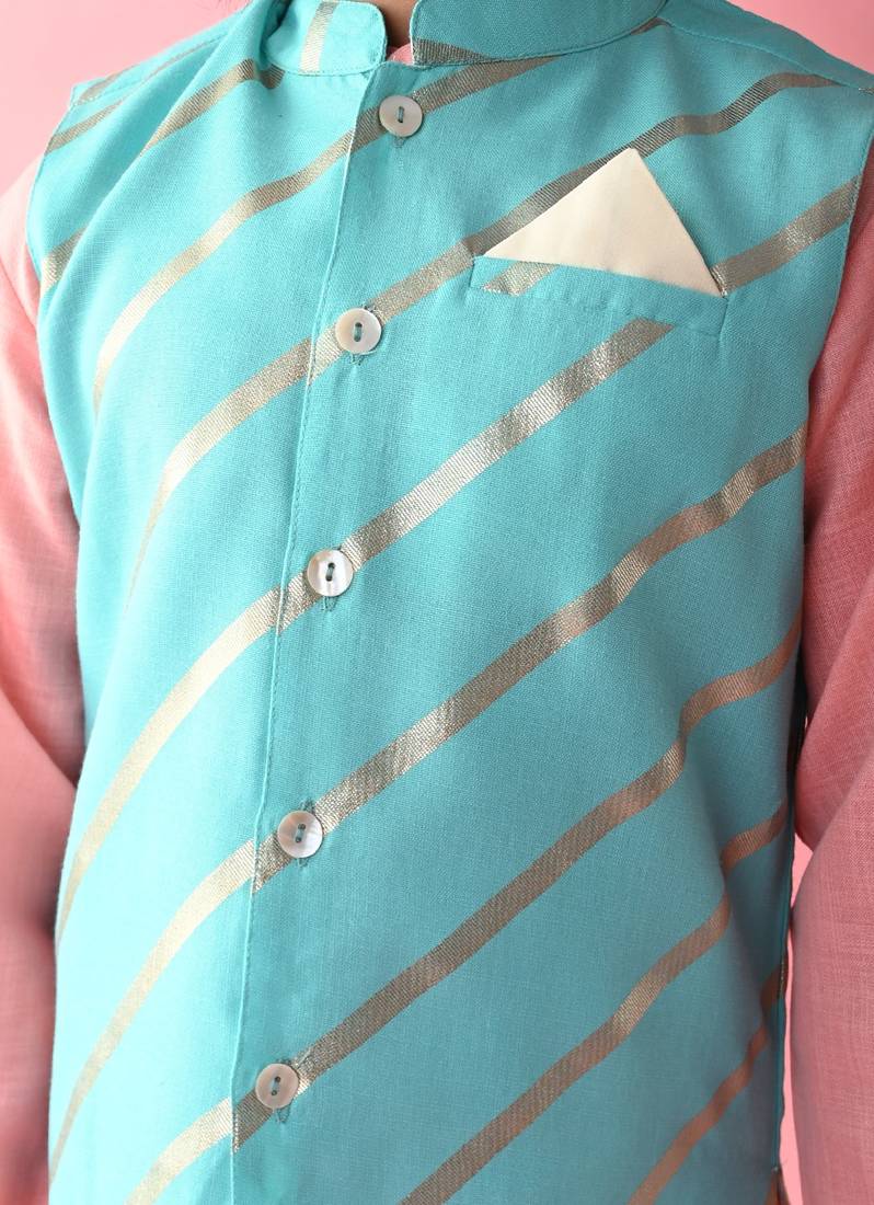Saka Designs Boys Pink Kurta With Printed jacket & Payjama