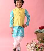 Saka Designs Boys Blue Kurta With Printed jacket & Payjama
