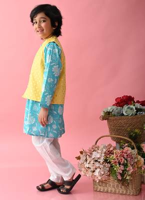 Saka Designs Boys Blue Kurta With Printed jacket & Payjama 2