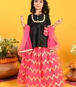 Saka Designs Girls Embroidered Lehenga And Peplum Choli With Dupatta - Black & Magenta