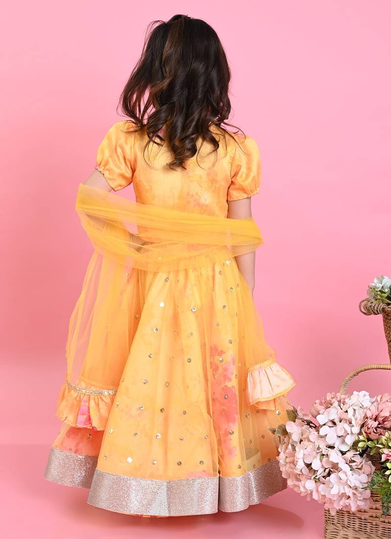 Saka Designs Floral Printed Lehenga Choli With Dupatta - Yellow
