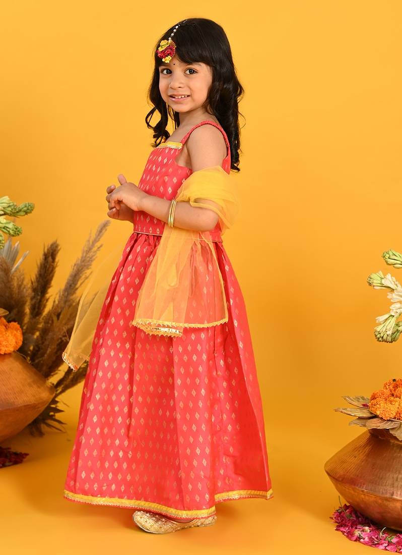 Saka Designs Girls Printed Lehenga Choli With Dupatta - Fuchsia