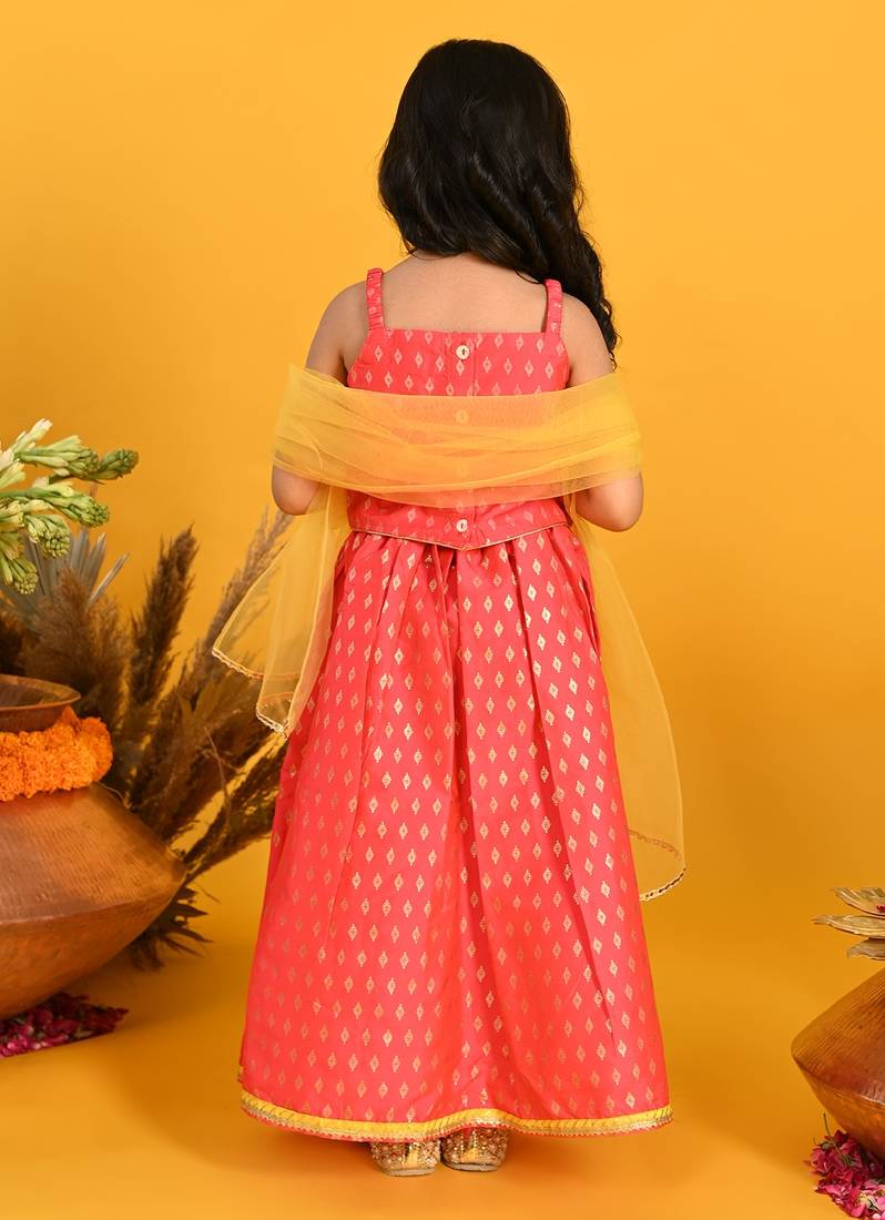 Saka Designs Girls Printed Lehenga Choli With Dupatta - Fuchsia