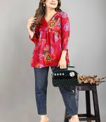 Crimson Satin Floral Print Western Top