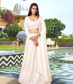 Trendmalls Women's White Georgette Embroidered Work Lehenga Choli With Dupatta