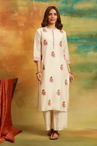 White kattha kurta set