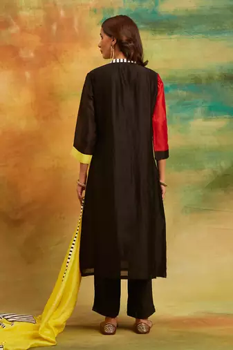 Yellow & black zebra kurta set