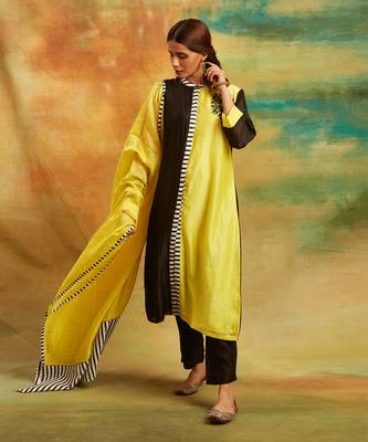 Yellow & black zebra kurta set 3