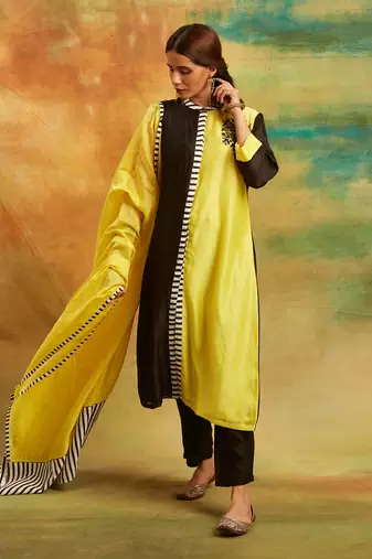 Yellow & black zebra kurta set