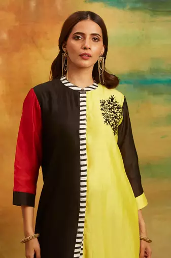 Yellow & black zebra kurta set