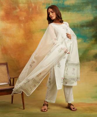White dobby kurta set 1