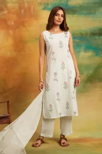White dobby kurta set