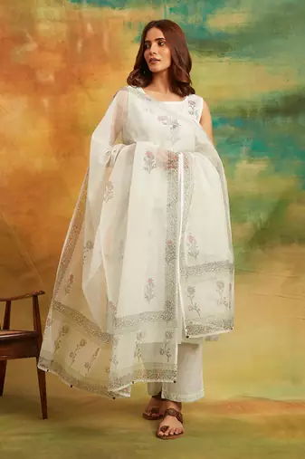 White dobby kurta set