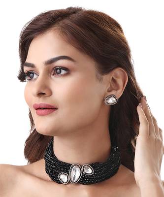 Black two tone finish necklace set 1