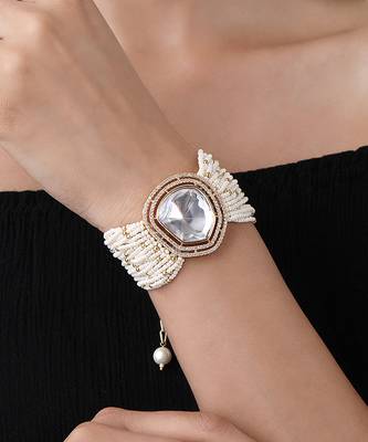 Cream kundan polki bracelet 1
