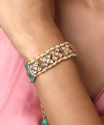 Green & gold kundan agate bracelet 1