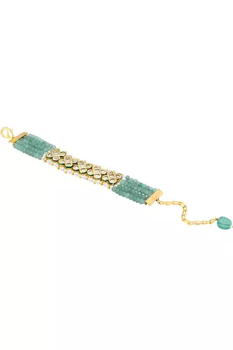 Green & gold kundan agate bracelet