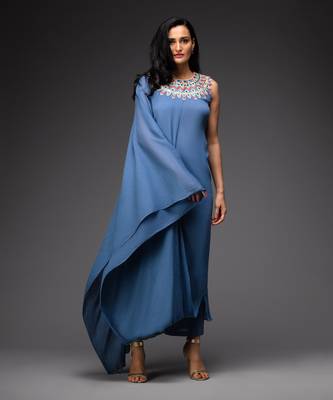 Cerulean blue draped kurta set 1